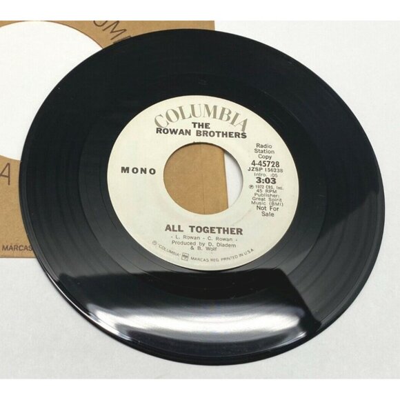 The Rowan Brothers All Together 45 RPM Vinyl 70s Country Rock Promo Columbia - Picture 4 of 6